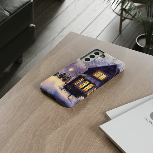 Glowing Homes in the Snow with Christmas Decorations - Impact Resistant Phone Case